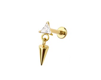 Micro Minimalist Triangle Threadless Labret - Titanium Implant Grade ASTM F136 - Push-In Flat Back Stud - Dangle Cartilage,Helix,Tragus