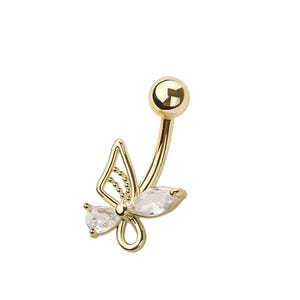 Butterfly Belly Button Ring - Butterfly Body Jewelry - CZ Stones - 316L Surgical Steel Navel Piercing - 14GA /10MM