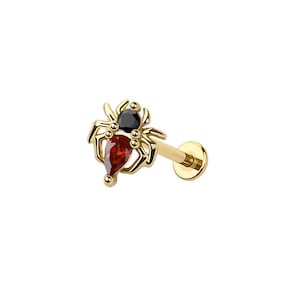 Micro Spider Threadless Labret Earring – 316L Surgical Steel Push-In Flat Back Stud – Dainty Cartilage, Helix, Tragus - Halloween Jewelry