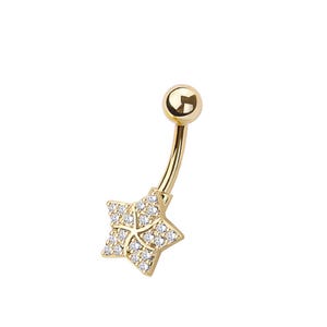 Star Belly Button Ring - Celestial Star Navel Ring - CZ Stones - 316L Surgical Steel Navel Piercing - 14GA /10MM - Love Belly Jewelry
