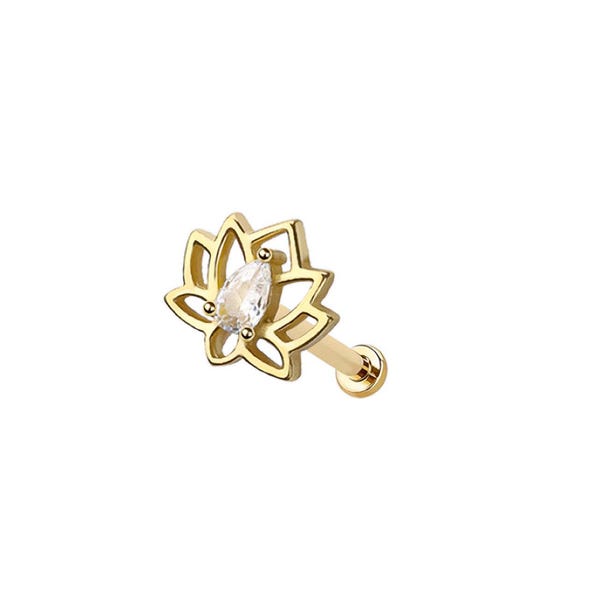 Micro Lotus Blume fadenloses Labret - 316L Chirurgenstahl Push-In Flat Back Stud - Knorpel, Helix, Tragus, Lippe Piercing Schmuck