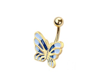 Butterfly Belly Button Ring - Dangle Belly Ring - 316L Surgical Steel Navel Piercing - 14GA /10MM - Cute Butterfly Navel Jewelry