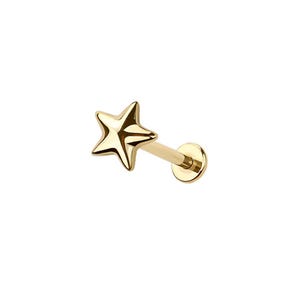 Micro Star Threadless Labret Earring– 316L Surgical Steel Push-In Flat Back Stud – Dainty Cartilage, Helix, Tragus - Tiny Star Earring