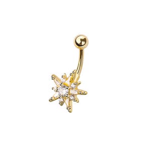 Star Burst Belly Button Ring - Celestial Star Navel Ring - CZ Stones - 316L Surgical Steel Navel Piercing - 14GA /10MM - Love Belly Jewelry