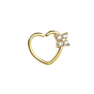 Heart Flower Daith Ring Earring - 316L Surgical Steel  - Cartilage Hoop, Helix, Tragus Piercing - 16GA/10MM