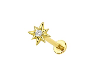 Micro North Star Threadless Labret – 316L Surgical Steel Push-In Flat Back Stud – Dainty Cartilage, Helix, Tragus