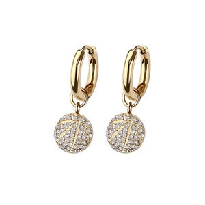 Basketball Dangle Huggie Hoop Earrings –CZ Stones – 316L Stainless Steel –Sports Earrings – Athletic Jewelry– Cartilage Hoop– Helix Earring