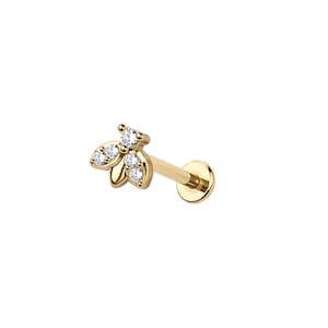 Micro Bee Threadless Labret – 316L Surgical Steel Push-In Flat Back Stud – Dainty Cartilage, Helix, Tragus, Lip Piercing Jewelry