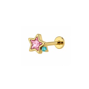 Micro Star Threadless Labret – 316L Surgical Steel Push-In Flat Back Stud – Dainty Cartilage, Helix, Tragus