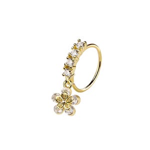 Daisy Flower Dangle Nose Ring – 316L Surgical Steel – CZ Floral Nose Hoop - Dainty Nose Piercing Jewelry - Helix Piercing