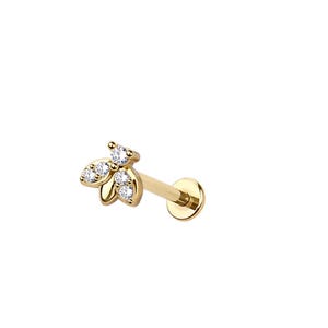 Micro Marquise Flower Threadless Labret – 316L Surgical Steel Push-In Flat Back Stud – Dainty Cartilage, Helix, Tragus, Lip Piercing Jewelry