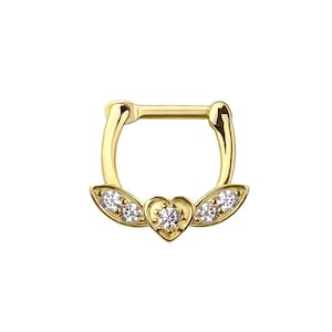 Heart Floral Septum Ring – Hinged Clicker in 316L Surgical Steel – Dainty Nose Piercing Jewelry - Septum/Daith/Conch- Septum Hoop