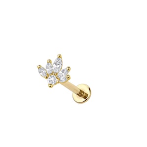 Micro Lotus Marquise Flower Threadless Labret – 316L Surgical Steel Push-In Flat Back Stud – Dainty Cartilage, Helix, Tragus