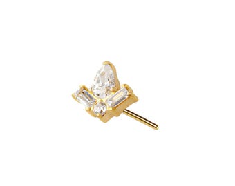 Baguette Teardrop Threadless Labret Earring– Titanium Implant Grade ASTM F136  - Push-In Flat Back Stud – Dainty Cartilage, Helix, Tragus