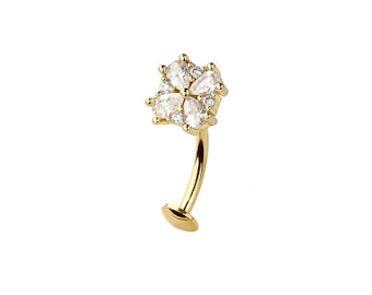 Piercing para el ombligo con forma de flor - Piercing flotante - Piedras de circonita - Acero quirúrgico 316L - Calibre 14/10 mm