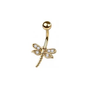 Dainty Dragonfly Belly Button Ring - Dangle Belly Ring - CZ Stones - 316L Surgical Steel Navel Piercing - 14GA /10MM
