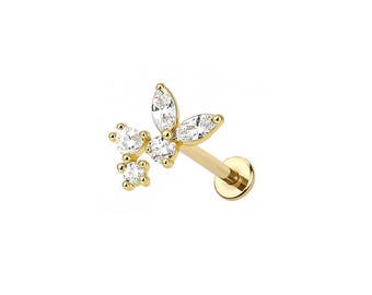 Labret Micro Marquesa sin rosca – Perno de presión de acero quirúrgico 316L con parte trasera plana – Joya delicada para piercings de cartílago, hélix, trago y labio