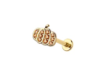 Labret sin rosca Micro Pumpkin – Acero quirúrgico 316L, pendiente plano de inserción – Cartílago, hélix, tragus - Pendiente gótico - Joyería de Halloween