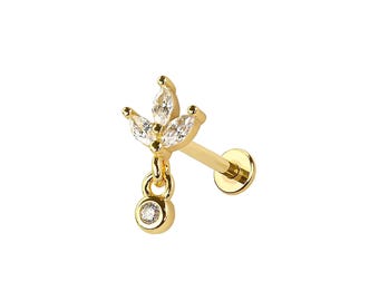 Labret sin rosca con colgante de flor micro marquesa – Acero quirúrgico 316L, con cierre a presión y parte trasera plana – Delicado para cartílago, hélix y trago