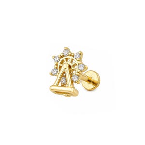 Micro Ferris Wheel Threadless Labret Earring– 316L Surgical Steel Push-In Flat Back Stud – Dainty Cartilage, Helix, Tragus - Dangle Stud