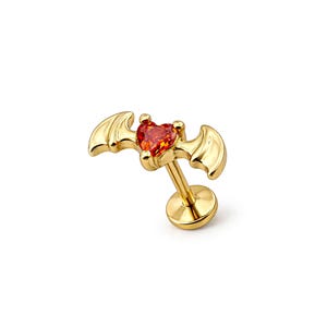 Micro Heart Wing Threadless Labret Earring– 316L Surgical Steel Push-In Flat Back Stud – Dainty Cartilage, Helix, Tragus - Gothic Earring