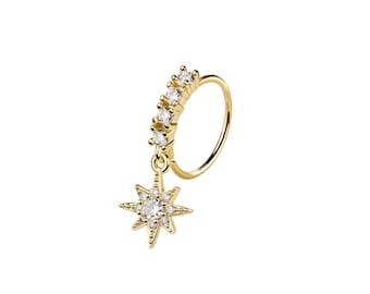 Star Dangle Nose Ring – 316L Surgical Steel – Star Nose Hoop - Dainty Nose Piercing Jewelry - Helix Piercing