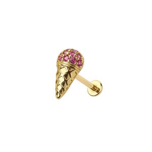 Micro Ice Cream Cone Threadless Labret – 316L Surgical Steel Push-In Flat Back Stud – Dainty Cartilage, Helix, Tragus, Lip Piercing Jewelry