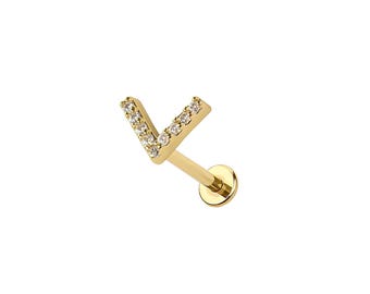 Labret Micro V Chevron sin rosca – Piercing de acero quirúrgico 316L con parte trasera plana y presión – Ideal para cartílago, hélix y trago