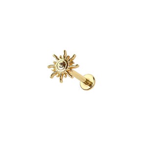 Piercing Micro Sun sin rosca para labio – Piercing de acero quirúrgico 316L con presión y parte trasera plana – Joyas delicadas para cartílago, hélix, trago y labio