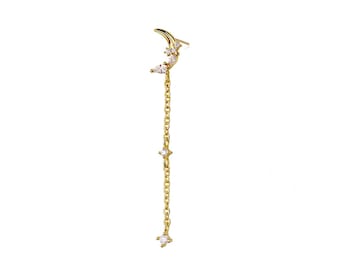 Piercing Labret sem Rosca com Pingente de Lua Crescente – Aço Cirúrgico 316L com Base Plana e Encaixe – Ideal para Cartilagem, Hélix, Tragus e Lábio