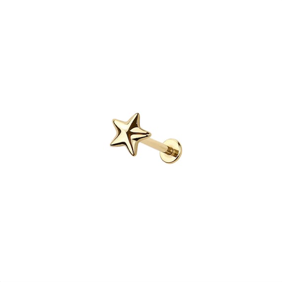 Micro Star Threadless Labret Earring– 316L Surgical Steel Push-In Flat Back Stud – Dainty Cartilage, Helix, Tragus - Tiny Star Earring