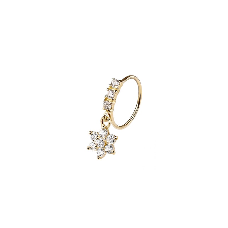 14 karat gold flower dangle nose ring