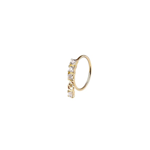14K Dangle Nose Ring – 14 Karat Gold – Cute Nose Hoop - Gold Dainty Nose Piercing Jewelry - Helix Piercing - Gold Nose Piercing Ring