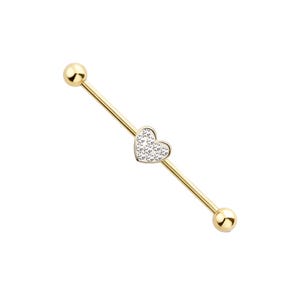 Heart Industrial Barbell - Industrial Jewelry- Industrial Piercing Scaffold Jewelry- Industrial Earring - Straight Barbell - 14GA