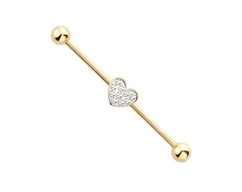 Herz Industrial Barbell - Industrie Schmuck- Industrial Piercing Gerüst Schmuck- Industrial Ohrring - Straight Barbell - 14GA