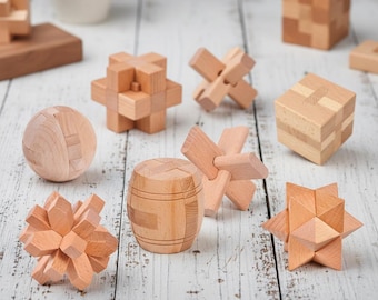 Rompecabezas de madera de haya entrelazados: rompecabezas de lógica, decoración para mesa de centro.