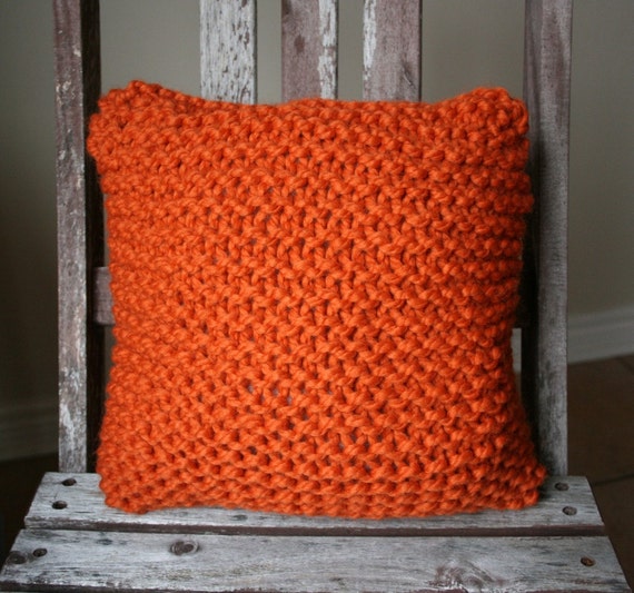 Items similar to Hand Knit Medium Pillow in Pumpkin/home decor, rustic