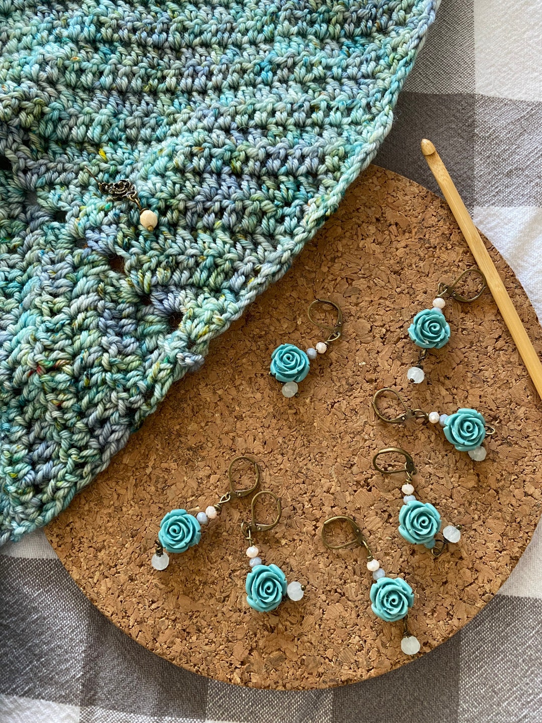 Blue Flower Knitting Progress Keeper Knitting Stitch Marker Etsy