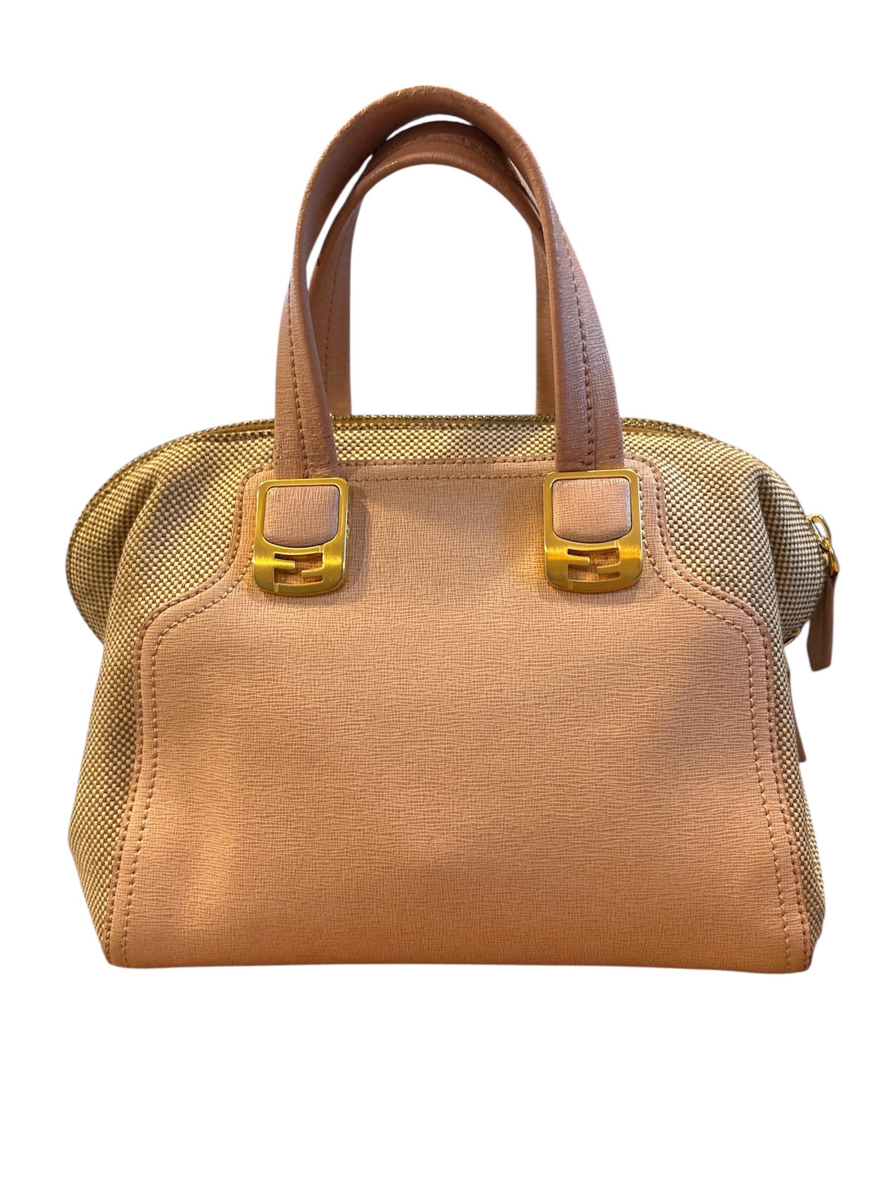Fendi Chameleon Handbag Brown Fendi Brown Small Canvas Colorblock Chameleon Satchel Beige  main image 3