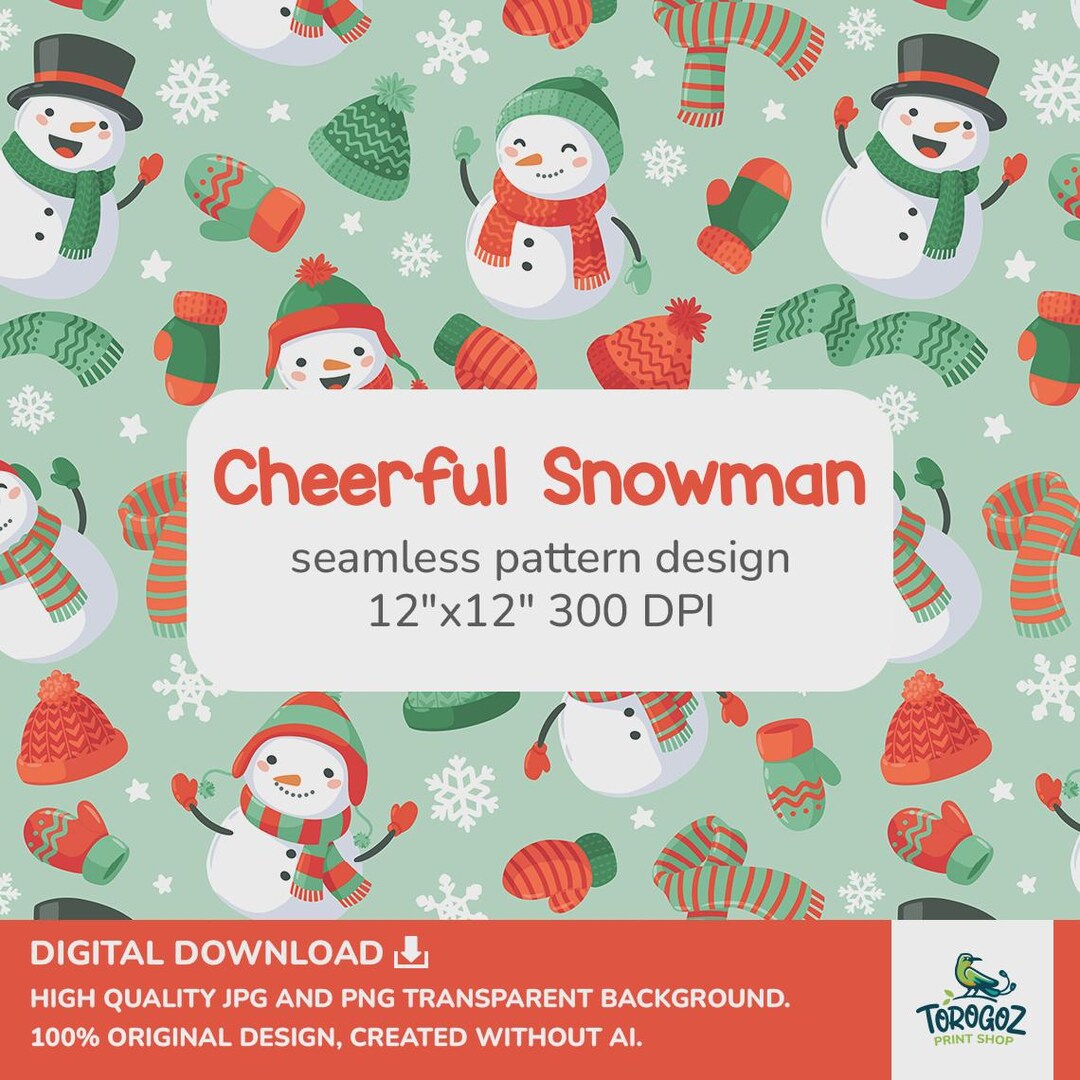 Cheerful Snowman Seamless Pattern: Festive Winter Design (digital ...