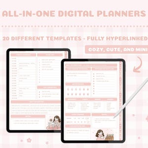 Roze digitale planner: alles-in-één met hyperlink voor GoodNotes en Canva (directe download)
