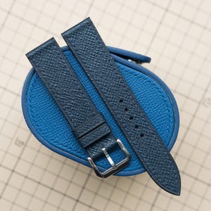 Correa de reloj de cuero Taiga azul marino intenso hecha a mano - Tamaños personalizados