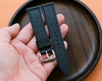 Handgefertigtes schwarzes Togo Leder Uhrenarmband - Sonderanfertigungen