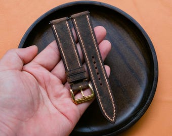 Handmade waxed Leather Watch Strap –  Sizes 24mm 23mm 22mm 21mm 20mm 19mm 18mm