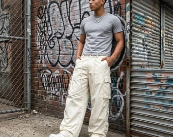 Baggy Cargo Pants Men – Wide Leg Streetwear Trousers, Y2K Parachute Pants, Oversized Techwear, Casual Urban Fashio