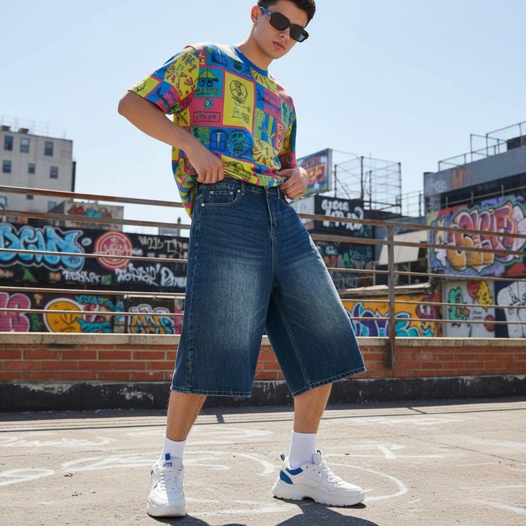 Men's Baggy Denim Shorts – Y2K Wide Leg Jorts, Vintage Streetwear