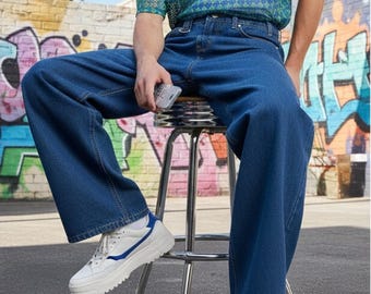 Loose Fit Wide Leg Jeans – Vintage Korean Style Denim Pants, Unisex Streetwear Trousers, Baggy High Waist Jeans