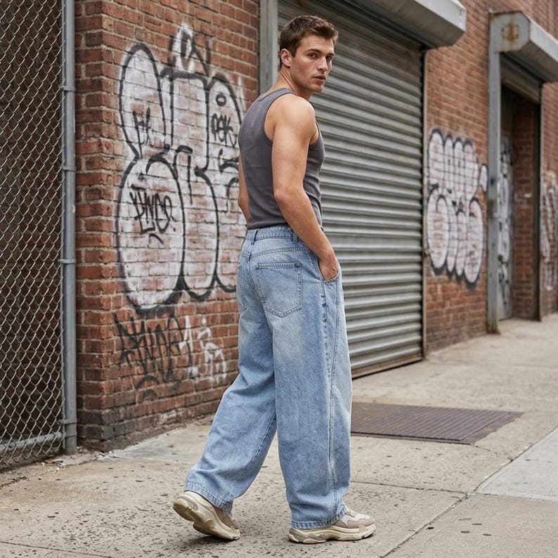 Baggy Wide Leg Denim Jeans for Men – Oversized Streetwear Pants, Loose Fit Skater Jeans, Y2K Hip Hop Denim, Vintage Wash Wide Leg Pants image 4
