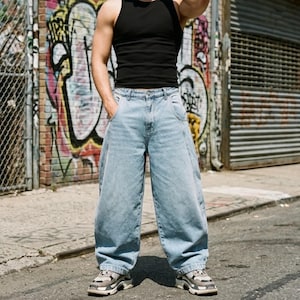 Baggy Wide Leg Denim Jeans for Men – Oversized Streetwear Pants, Loose Fit Skater Jeans, Y2K Hip Hop Denim, Vintage Wash Wide Leg Pants image 11