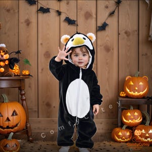 Plush Penguin Baby Costume: Hooded Bodysuit for Halloween Photos